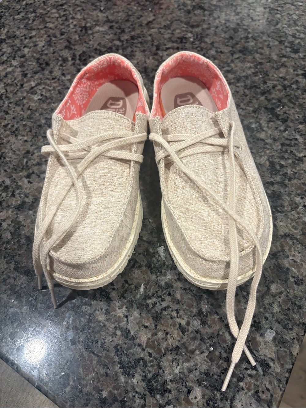 Hey Dude Women's Cream Lace-Up Sneakers with Coral Lining